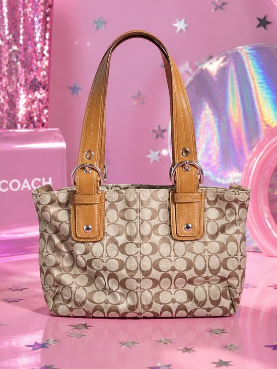 Coach Handbags - Coach Signature Canvas Tote with Tan Leather Handles